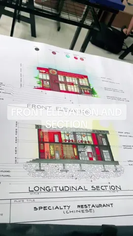 FRONT ELEVATION AND SECTION 😍 #drawing #architecture #fyp #architecturestudent #architectureplates 