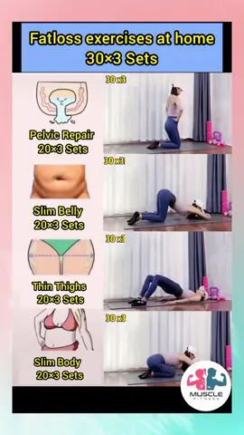 Workout at home - Fatloss exercise at home with 30x3 sets #workoutathome #workout #loseweigth #exercise #slimbelly #yoga #slimhips #slimlegs 