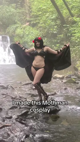 I made this Mothman cosplay I wore it to Colossalcon East this past weekend and hiked into the forest to a secret waterfall for a photoshoot. The hike was definitely worth it. What other monsters should I make? #mothman #mothmancosay #mothmancosplayer #colossalcon #colossalconeast #cryptid #cosplay 
