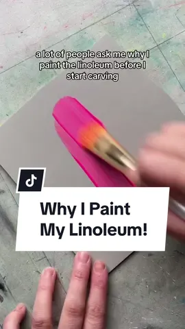 Back with another FAQ and another answer! 🩷 Despite what you may think, I really do have a purpose for painting or staining the materials I'm carving! 😄 This one really sparks the debate in the comments of my linocut process videos, but l'm here to settle the speculation. Maybe you don't do this, or you didn't learn to do it this way, and that's ok! 🫶🏼 Our processes are extensions of the art itself, and they're all unique. ✨ Have fun, have an open mind, and have each other's back. Love you 💕 #linocut #linoprinting #printmaking #blockprint #blockprinting #printmaking