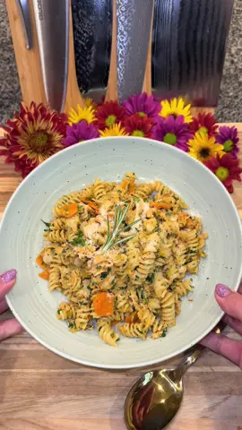 Chicken Noodle Soup Pasta🍲🍝 #Recipe #recipesoftiktok #pasta #cooking  In a pan on medium heat add: -1/4 cup of olive oil  -1 large yellow onion (diced) -1 cup worth of peeled and thinly sliced carrots  -1/2 cup of finely chopped celery  -11 cloves of minced garlic  -1 tablespoon of fresh thyme leaves  -1 tablespoon of finely chopped fresh rosemary  Let this sauté until the onions run clear and then add: -1/2 cup of Chardonnay (or any white wine) -8 tablespoons of butter Once the Butter is melted, turn the heat off, and then add: -Rotisserie chicken (just the breast meat, shredded)  -season to taste with chicken bouillon powder, paprika, and salt & pepper to taste Then you’re going to add 1 pound of Al dente cooked pasta. (I used Fusilli Pasta for the first time today, and I actually suggest using linguine or spaghetti instead because the spirals soaked up the sauce a little too much.) Then add in: -1 cup of freshly chopped parsley -grated Parmesan cheese Also garnish it with more grated Parmesan when serving.  Enjoy💜