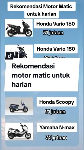 Rekomendasi Motor Matic yang enak untuk harian pilihan motor berikut ini cocok untuk aktivitas dalam kota. Stay tune untuk rekomendasi selanjutnya Thanks for watching and see yaa👋 #serunyabelajar #motormatic 