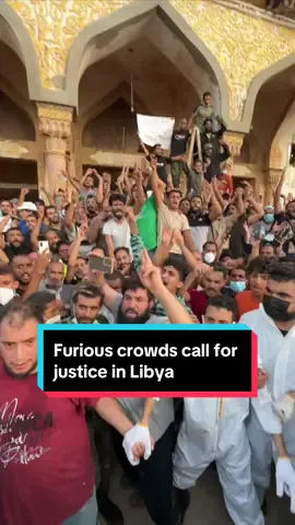 Sky's Alex Crawford saw hundreds of people gather outside the main mosque in #Derna, #Libya, to voice their fury at #government officials in what some are calling a 'revolution' following devastating #floods. More on this story  @Sky News 