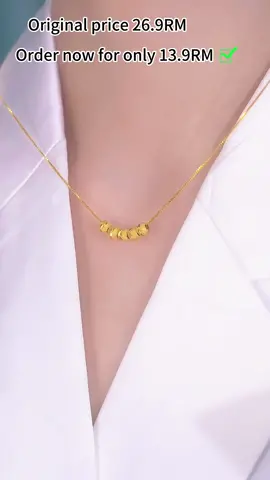 The Shi Lai Zhuan Bead Necklace + Bracelet can bring you good luck and blessing. #Golden #spherical beads #necklace #attire #bracelet