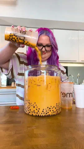 Making my daily lil Thai Tea🥹 i didn’t have enough boba💔 #boba 