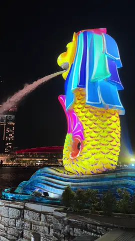 🇸🇬鱼尾狮公园是新加坡的国家标志——鱼身，寓示新加坡由小渔村发展而来；狮头，代表新加坡最早期的名字 “狮城”。#旅行推荐官 #新加坡旅行 #跟我打卡最红地标 #夜景 #海外生活 #鱼尾狮公园 