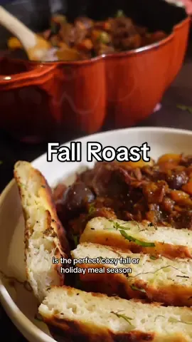 The coziest fall roast with foccacia, the perfect holiday meal or cozy dinner, foccacia recipe coming soon! #roast #fall #staub #ooni #glutenfree 