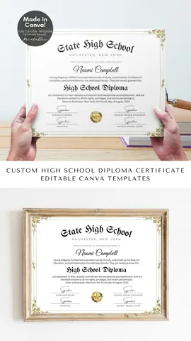 Whether you're a proud parent, a dedicated teacher, or a diligent student, these editable high school diploma certificate templates are here to add a touch of elegance to your graduation moments. 🎓 Editable High School Certificate Templates: Embrace the power of customization! Our templates offer you the flexibility to tailor every detail, ensuring your certificate resonates with your unique style and preferences. No cookie-cutter designs here – only truly one-of-a-kind creations. 🏆 Printable Diploma Certificates: With just a few clicks, you'll have your hands on a stunning diploma certificate that's ready to be printed and displayed. Showcase your accomplishment with pride, whether it's hanging on your wall or being shared with loved ones. 🏡 Printable Homeschool High School Diploma: Homeschooling represents a journey of dedication and hard work. Our templates include designs specifically crafted to honor the achievements of homeschool graduates. Commemorate the effort and determination that led to this momentous occasion. #Etsy #EtsySeller #EtsyUK #EtsyUSA #EtsyCanada #EtsyAustralia #EtsySuccess #EtsyFinds #EtsyShop #EtsyDigital #CanvaHacks #CanvaTips #CanvaTutorial #CanvaTemplates #certificate #certification #certificates #highschoolcertificate #schoolcertificate #diplomacertificate #certificateofcompletion #certificateofexcellence #certificateofauthenticity #highschoolgraduation #graduationday #graduationgift #graduationgifts #graduationgiftideas #homeschool #homeschoolcertificates #homeschoolingmoms #homeschooled #homeschoolingcheck 
