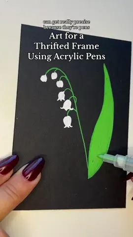 I had to get this out of my system and use this thrifted frame. I want to try these acrylic pens on my wood boards, but is there anything you’d like to see using them? Let me know!  #flowerpainting #acrylicflower #acrylicpens #arttherapy Testing products so you dont have to Art painting Painting inspiration Lily of the valley art Thrifted frames
