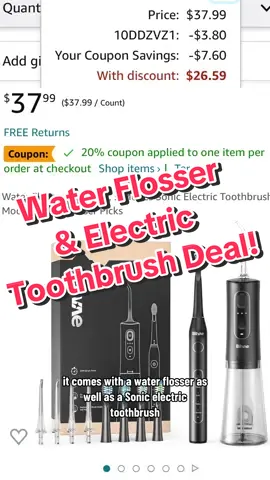 This is an awesome Amazon deal! I have both and swear by them! Definitely recommend! Use code 10DDZVZ1 + coupon to save $$!! Link in b i o! #amazonfinds #amazonmusthaves #amazonfavorites #waterflosser #electrictoothbrush #bitvaeoralcare #bitvaewaterflosser #bitvaeelectrictoothbrush #amazondeals #amazondiscounts #amazonpromocodess 