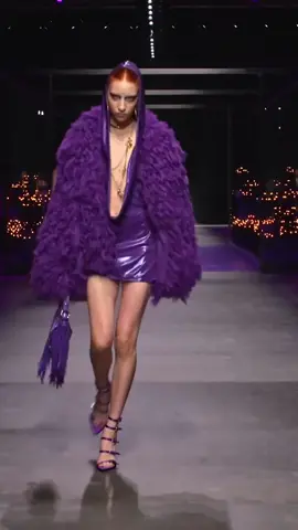 Versace SS23 | Mini Skirt With Hood_Wool Coat_Bag_High Heels All Purple Outfit | Milan Fashion Week 2023 | Remember #Bikini #Runway #OMG #model #fashion #beach #swimwear #sexy #Summer #swimsuit #bikinimodel #bechwear #lingerie #bbl #Celebrity #outfit@tarik @tarik @tarik 