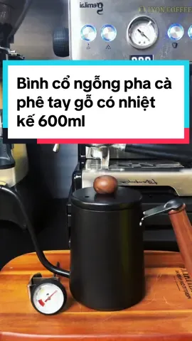 Bình cổ ngỗng pha cà phê tay gỗ có nhiệt kế 600ml - Ấm cổ ngỗng tay gỗ Bình pha cà phê Inox 304. #binhcongong #dungcuphache #caàephaphin. 