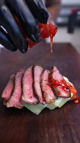 Sweet Heat Steak Sandwich 🎥: @Sean Kennedy  Full recipe in bio  Ingredients: - steak sirloin - Sweet chili sauce  - Sun dried tomato spread  - Arugula micro greens  - Toasted ciabatta bread  - Mozzerella cheese