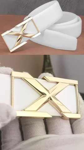 Huruf X, tali pinggang lelaki putih, lebar 3.3 cm, material kulit lembu