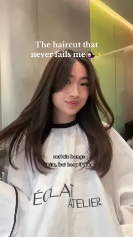 Try this at your next salon visit for the most flattering cut 💇🏻‍♀️ 📍If you’re based in Sydney, Eclat Atelier is the best of the best (especially for Asian hair) 🥰 ✨ what to ask for ✨ • curtain bangs  • trim, but keep the length long  • face framing layers  • round edges so it’s not a blunt cut #haircut #sydneysalon #hairtok 