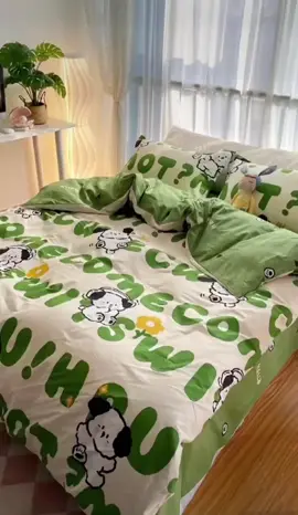 bộ chăn ga cotton poly Cún chữ xanh#xuhuong 