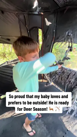 Since he was 3, he has always loved the outdoors and hunting! So very proud of him! #compoundbow #hunting #blind #littleboys #myson #fyp #foryou 