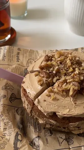 Walnut and coffee buttercream cake!     🍰☕️ Ingredients (15cm cake tin) 100g unsalted butter (room temperature) 100g sugar 3 eggs 2g vanilla extract 120g cake flour 3g baking powder 20g milk + 5g instant coffee powder  A pinch of salt Bake in a preheated oven at 160 °C for 35-40 mins!  Coffee buttercream  120g unsalted butter (room temperature) 95g icing sugar 1 tsp vanilla extract 15ml milk + 5g coffee powder  Pinch of salt Walnut for toppings Enjoy 💗 #baking #baketok #cake #coffeandwalnutcake #coffee #coffeecake #walnutcake #autumnbaking #fyp 