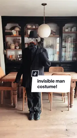 This was the BEST costume everrrrrr! Invisible man — so cheap and honestly the coolest!! We thrifted most everything except the glue sticks, sheer fabric and bowtie!  #halloweenlook #halloweentok #halloweencostumeideas #halloweencostume #happyhalloween 