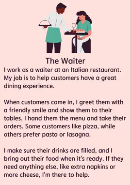 The Waiter #waiter#waiterslife #restaurant #myjob #italyrestaurant #customers #english #englishlistening #englishvideos #lesson #englishlesson #englishtiktok #learnenglish #LearnOnTikTok #fyp #foryou #foryoupage 