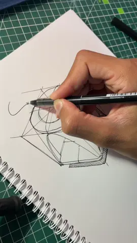 Quick look through the sketch process of this stool design  - basic volumes starting with a cube then an ellipse - creating contruction lines  - making the basic shapes of the stool  - adding extra lines for bolder look  - little annotations for specifications  #designdeproduits #productdesign #industrialdesignstyle #industrialdesignstudent #idsketch #idstudent #sketching #howtosketch #pensketch #ideation #sketchbook #drawing #productsketch 
