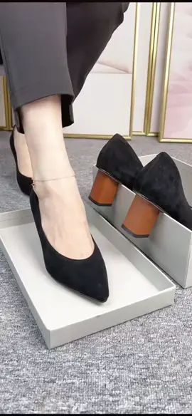 2 inch Korean Women suede PointedToe Black Office Work Block Heel Shoes MidHeel(3-5 cm)Casual