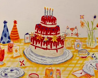🌷🎂💌birthday tea 💌🎂🌷#illustration #illustrator #illustrationart #animation #artist #artistsoftiktok #arttok #artwork #artstudent #cake#cakedcorating #star #catsoftiktok #cats #catlovers #birthday #birthdaycake #watercolor 