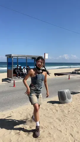 i was GONNA COVER SPRING DAY but man that looked hard so i did bwl bc thats the song that got me into this kpop rabbit hole in the first place 😋🩷 #bts #kpopinpublic #bwl #boywithluv #springday #btsbusstop #busstop #korea #gangneung #jumunjinbeach 