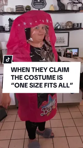 When they claim the costume is “one size fits all” 🥴 Damaged Barbie™️ reporting for duty! 🫡 #halloweencostume #halloweencostumefail #plussizehalloweencostume #plussizeedition #halloween 