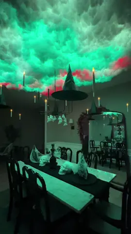 Spooky cloud ceiling tutorial! #cloudceiling #halloweendecor #spookyseason #harrypotterceiling #floatingcandles #floatingwitchhats #amazonhalloween #diyhalloweendecor 
