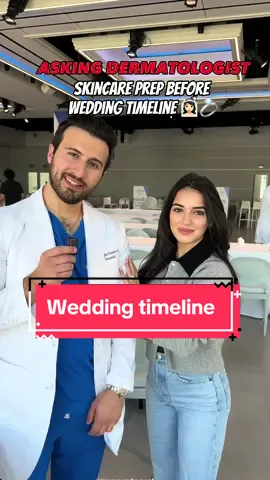 An example wedding timeline to prepare skin for wedding! Asking dermatologist @Dr. Chris Tomassian  the skincare prep plan for his stunning fiancé @Paulina her skin is perfect - she’s going to be such a glowing gorgeous bride!! 👰🏻‍♀️ he practices in Los Angeles at the dermatology collective #skincare #skincareprep #wedding  