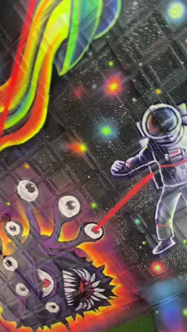 Painting this sci-fi ceiling mural reminded me of drawing back when I was a kid, creating battle scenes and making noises while drawing explosions as if it was a movie scene playing out in front of me that I directed. 🎨🎬 In that same spirit I edited this video of my completed paranormal alien art to play out like one of my old drawings, complete with visual/sound effects. Enjoy the “show”. ✨🍿🎥💀👽💥👁️👾👀🛸🧑‍🚀🪐🌌✨