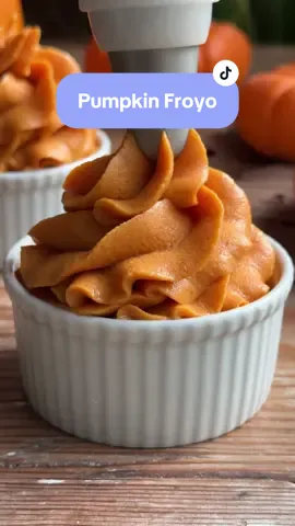 PUMPKIN FROYO 🎃🍦 RECIPE: (Makes 4 servings) 2 cups greek yogurt  2 cups 100% pumpkin puree  2/3 cup maple syrup 1 1/2 tsp pumpkin spice blend  Add all ingredients to a blender and blend until smooth.  Transfer the mixture to ice cube trays and freeze until completely frozen solid (usually about 4 hours).  Place the cubes in a food processor (ours is @Breville and is linked on our Amazon page!)  Blend for 4-5 minutes, until smooth and creamy. At first, it will look like a powdery mixture, but just be patient! As it starts to heat up, it turns into a silky smooth, luscious frozen yogurt. It usually takes about 4 mins 30 sec in our food processor.  Top with toppings of choice and enjoy right away! This is meant to be enjoyed immediately - not returned to the freezer. If you don’t eat all of it, return the mixture to ice cube trays and repeat the process next time you blend it. #froyo #pumpkin #EasyRecipe #highprotein 