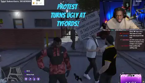 It all kicks off at tyfords after people show up to protest! #grandtheftauto #fyp #twitch #1million #foryoupage #atmrp #gtaroleplay #gtaonline #fivem #roleplay #viral #gta6 #gtarp #tyrone #tyrone1mc 