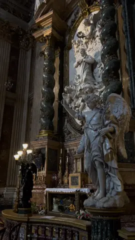 The beautiful altar dedicated to St. Aloysius Gonzaga and the marble bas-relief depicting the apotheosis of the saint, it is the work of the French sculptor Pierre Legros the Younger. The two marble angels, which hold lilies in honour of the saint's purity, are by Bernardino Ludovisi. Church of Sant'Ignazio di Loyola.