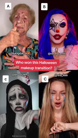 Who won this Halloween makeup transition challenge? #makeuptransitions #tentimesinhisback 