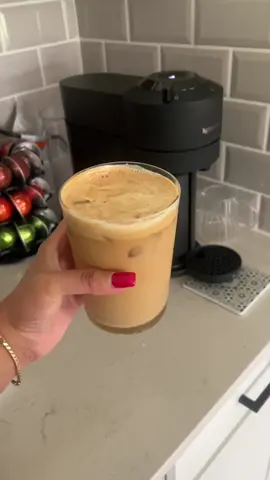 I make this Iced vanilla latte every morning now its so good and isnt a million calories if you do the unsweetened almond milk and non dairy creamer - i got this recipe from @Kit Keenan #icedvanillalatte #nespressorecipes 