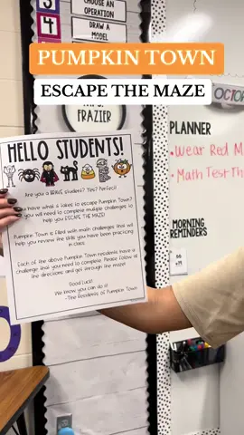 ESCAPE PUMPKIN TOWN🎃🧛🏻‍♀️🕷️🐈‍⬛ The kids reviewed for their math test by going through all the PUMPKIN TOWN RESIDENT challenges!! They worked hard to review and get a candy pass! #teachertok #teachersbelike #teacherlife #teachersoftiktok #classroom #teachertip #teachertipsandtricks #classroomtip #teacher #funclassroomactivity #teacherlife #mathactivity #teachers #teachertipvideos 
