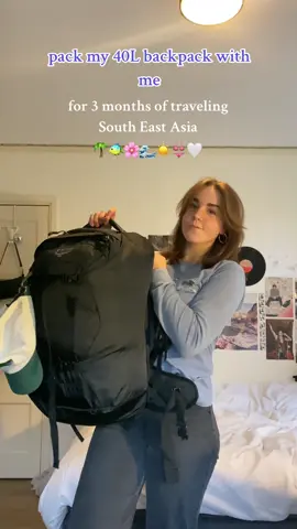 packing my 40l osprey bag 🎒 | I’m probably still going to change some stuff, but for now this is it | #traveltok #ospreyfairview40l #backpacking #backpackingessentials 