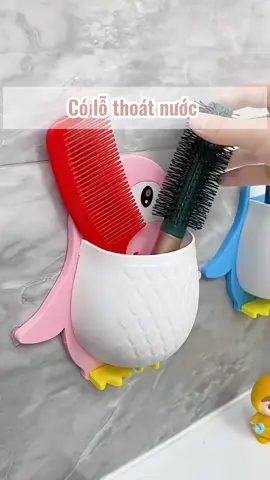 Kệ dán tường đa năng hình chim cánh cụt, để bàn chải kem đánh răng và các vật dụng tiện lợi