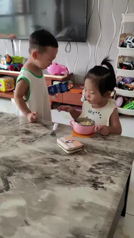 The sister wouldn’t let her brother touch her😅#fyp #foryou #funny #babytok #funnyvideos #baby 