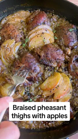 Heres a riff on chicken Normandy with braised pheasant, apples, and wild rice. #wildgamecooking #applerecipes #fallfood #pheasant #slowcooker 