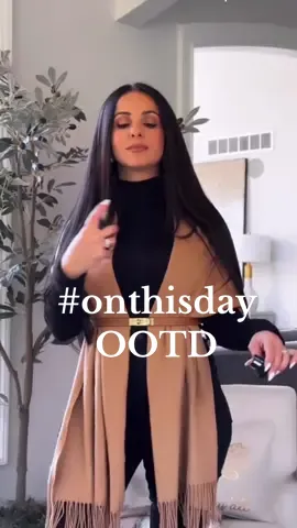 #onthisday Turning basic black into chic sophistication with a twist of scarf and a cinched belt. 🔥🖤 #fashiontiktok #TikTokFashion #ChicStyle #autumnfashion #outfitinspo #styletips #grwm 