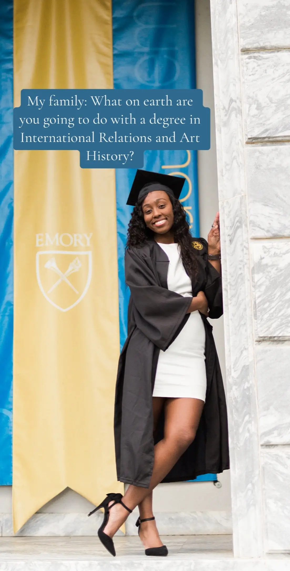 In all seriousness, I have a job in policy, so I am using the degree 😂 barely, but it counts and that’s all that matters. Having a degrees in International Relations, Political Science, and Art History is never dull though #fyp #collegedegreecheck #internationalstudent #internationalcouple #internationalrelations #politicalscience #politicalsciencemajor 