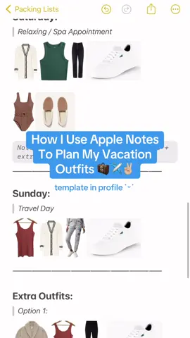 How I plan out all of my travel outfits in my Apple Notes app - updated with new iOS17 features! ✈️👚 #traveltips #travelhacks Grab my travel outfit planning template in my BlO! 🩵 #travellife #packingtutorial #traveltok #notesappcheck #traveloutfitideas #carryononly #packing 