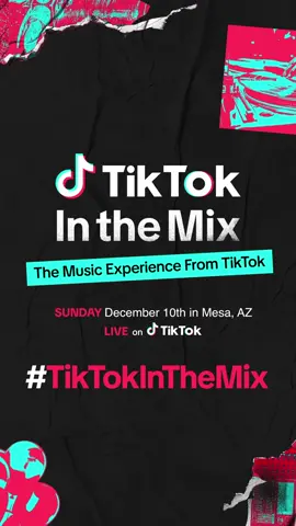From your For You Page to the big stage, catch your fave TikTok artists, creators, and special guests at #TikTokInTheMix. Dec 10th irl in Mesa, AZ, or tune in LIVE from wherever you are 🎤🎶 tickets on sale Nov 2nd, register at the link in bio.