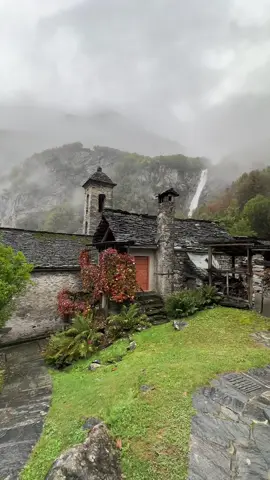 Rainy days 🌧️  #switzerland #foroglio #town #nature #pov #rain #moody #waterfall