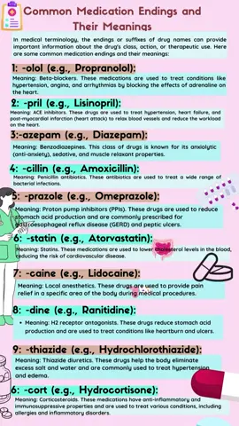 Medication Ending With Their Meaning #nursingschool #nursingnotes😌😌 #studentnurse #studynursing #studentnurseuk #nursingstudents #nursingstudies #nursingstudyguide #futurenurse #nursingresources #studentoftiktok #studentnursesoftiktok💊💉 #nursingassociatesudent #nurseeducators #nursingeducationb #traineenursingassociateplacement #nursingstudytips  #pathophysiology #nursinghub