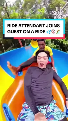 If you're going on a slide, do check if your partner is with you or not. If not, you'll end up like this Malaysian man, who went down a water slide with a ride attendant who slipped instead of his girlfriend. 💦🎢 #viralnews #EscapePenang #waterpark #malaysia 