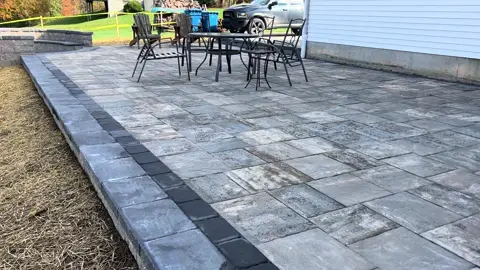 Ep henry Bristol Stone Sonoran paver patio & circular seating firepit area#chestercounty#downingtownpa #bluecollar #stonework #landscaping #patios #hardscaping #ephenry #paverpatio 